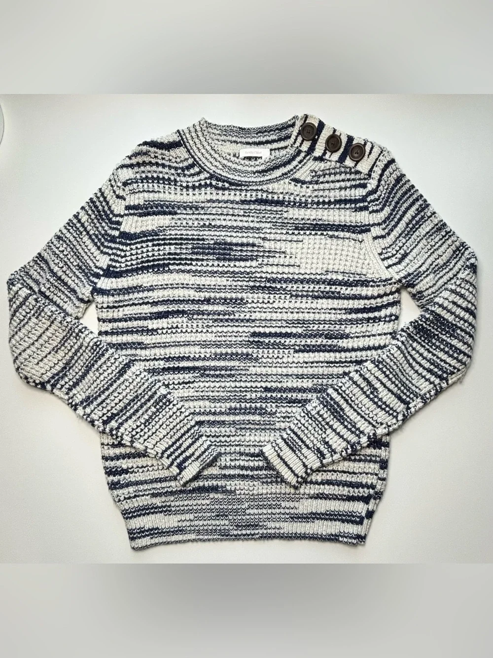 See by Chloé Button Shoulder Knit Sweater Navy Cream Space Dye Medium